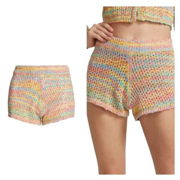 Something Navy Women's Crochet Lined Rainbow Striped Short Multicolor Small - Picture 1 of 11